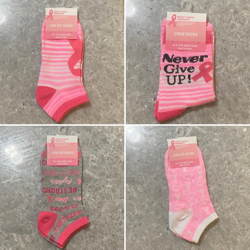 NEW! 4 Pairs! Breast Cancer Awareness Socks Soft Pink Ribbon Fits Shoe Sizes 5-9